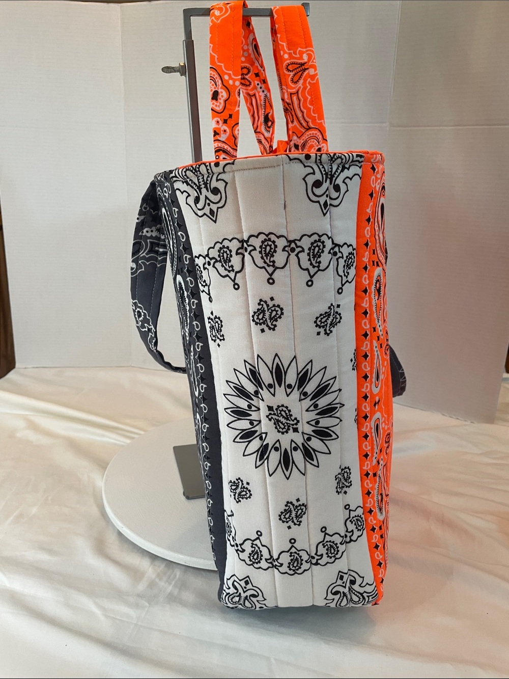 Orange gray bandanna Quilted Tote Bag- handmade - Picture 4 of 14